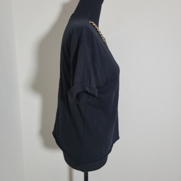 Sandro Black T-shirt Chain Detail Short Sleeve Capsule Wardrobe 100% Cotton Sz 1 - Picture 3 of 11